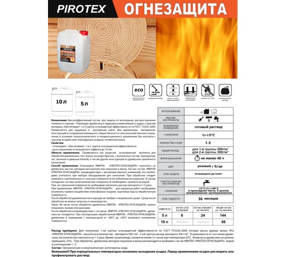 Огнезащита ИВИТЕК Пиротекс 10 л, розовый индикатор И00001208