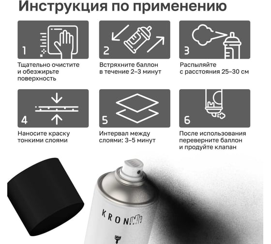 Эмаль акриловая Kronbuild RAL 9005 черная, глянец, 520 мл SP9005G