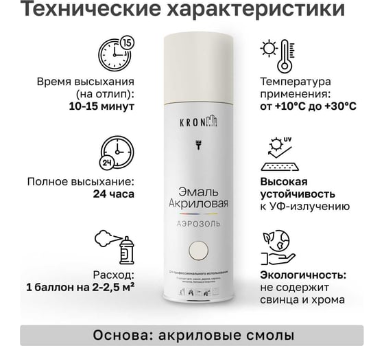 Эмаль акриловая Kronbuild RAL 9003 белая, глянец, 520 мл SP9003G