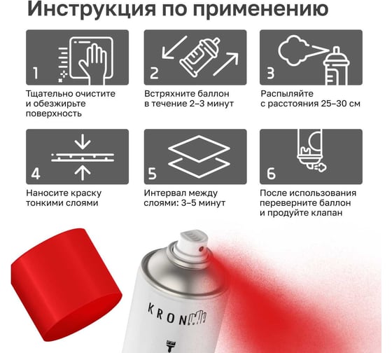 Эмаль акриловая Kronbuild RAL 3020 красная, глянец, 520 мл SP3020G