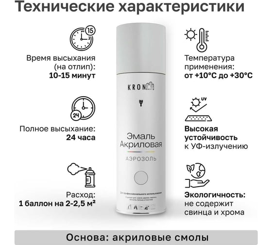 Эмаль акриловая Kronbuild RAL 7035 светло-серый, глянец, 520 мл SP7035AG