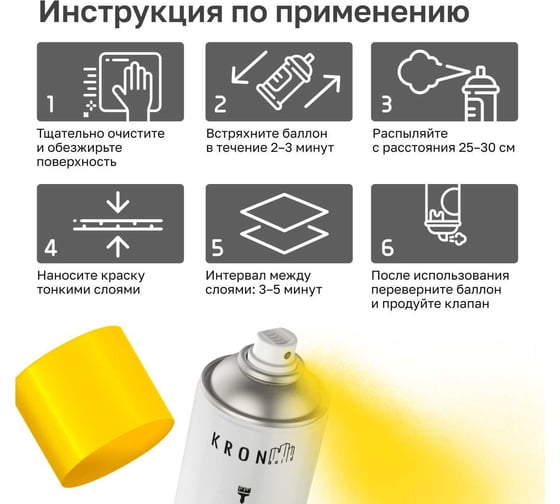 Эмаль акриловая Kronbuild RAL 1018 желтая, глянец, 520 мл SP1018G