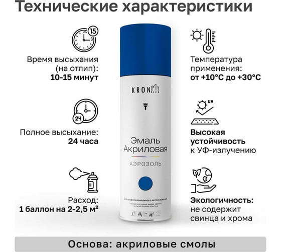 Эмаль акриловая Kronbuild RAL 5005 синяя, глянец, 520 мл SP5005G