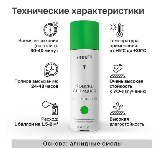 Эмаль алкидная Kronbuild RAL 6018 светло-зеленая, глянец, 520 мл SPA6018G