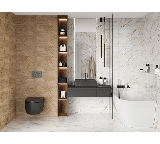 Плитка настенная Gracia Ceramica Ideal white белый 02 25x60 мм, рельеф, глянцевая, 1.2 кв. м/8 шт. СК000042681