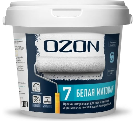 Акрилатно-латексная краска OZON 7 ВД-АК 233А 0.9л/1.3кг ВД-АК-233А-1,3 1