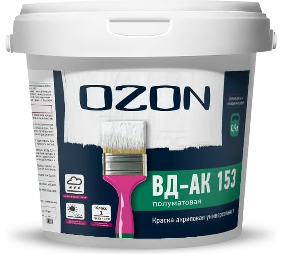Универсальная акриловая краска OZON ВД-АК 153А 0.9л/1.2кг ВД-АК-153А-1,2 1