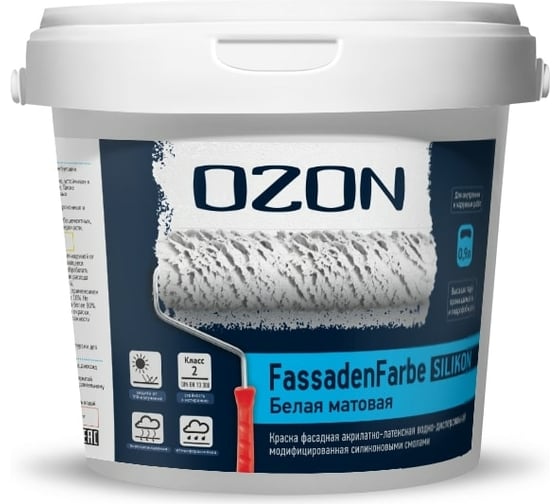 Фасадная краска OZON FASSADENFARBE SILIKON ВД-АК 115А 0.9л/1.4кг ВД-АК-115А-1,4