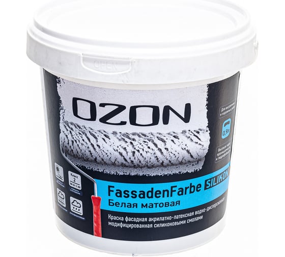 Фасадная краска OZON FASSADENFARBE SILIKON ВД-АК 115А 0.9л/1.4кг ВД-АК-115А-1,4