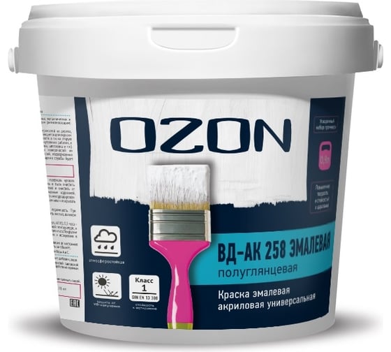 Универсальная акриловая твердая эмаль OZON ВД-АК 258А 0.9л/1.1кг ВД-АК-258А-1,1 1