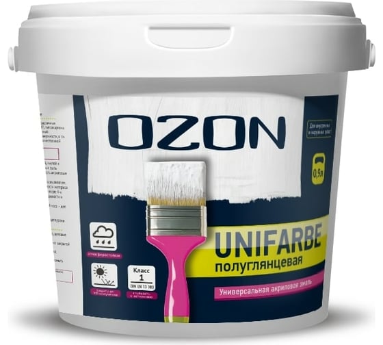 Универсальная акриловая эмаль OZON UNIFARBE ВД-АК 158А 0.9л/1.1кг ВД-АК-158А-1,1