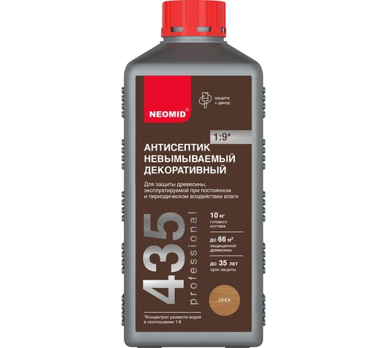 Финишный декоративный невымываемый антисептик Neomid 435 1 кг Н-435-1/к1:9 ор