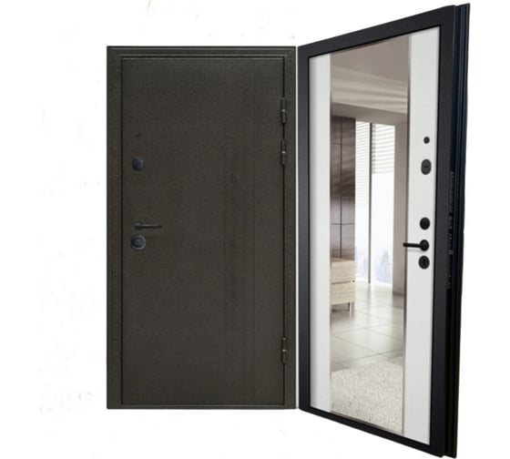 Входная дверь Омега Black LS-21 Черный шелк/Зеркало МДФ Ясень белый 860*2050 правая ООО ВДК ДМ98 1