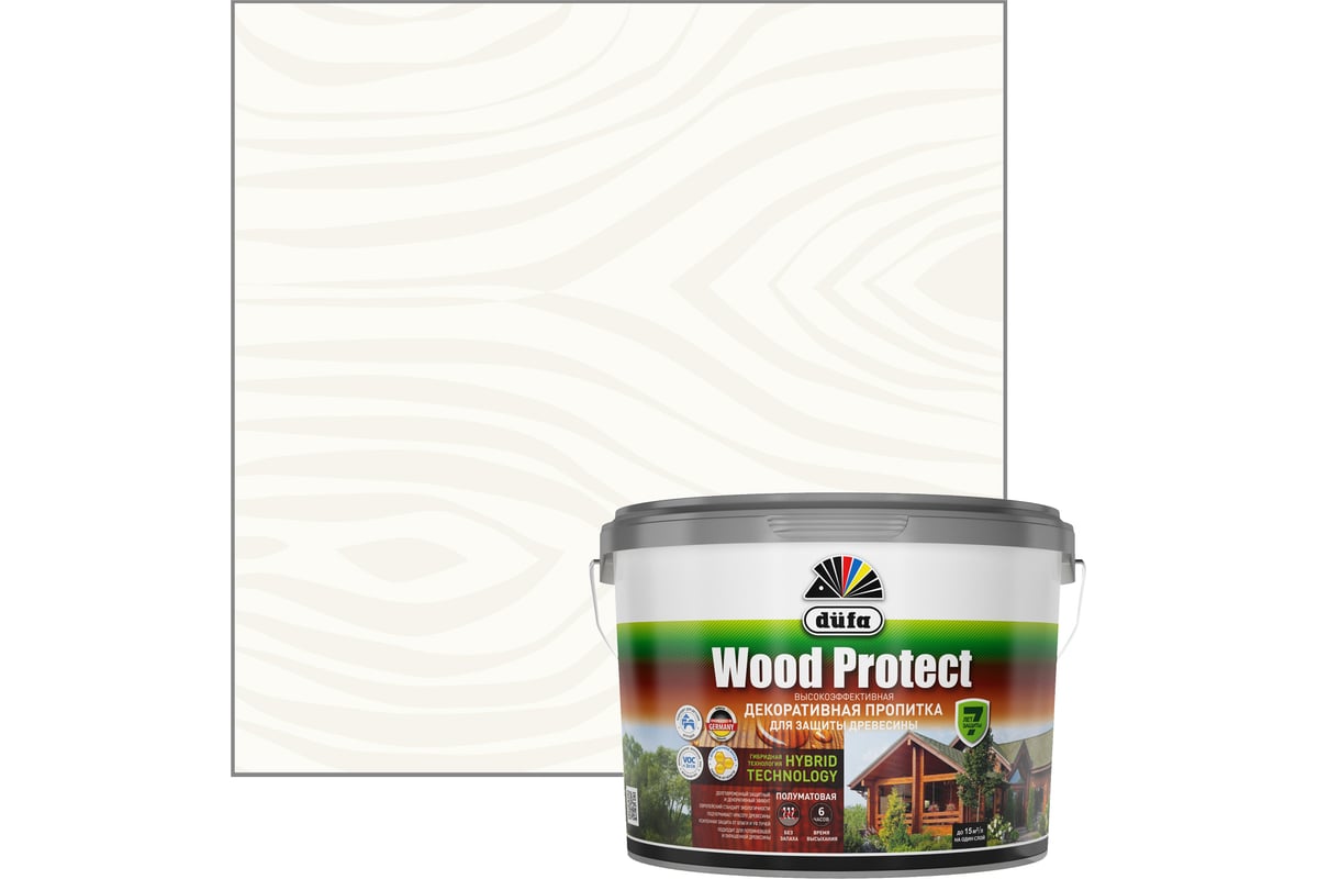 Пропитка для защиты древесины Dufa Wood Protect белый 2,5 л МП000015749 -  выгодная цена, отзывы, характеристики, фото - купить в Москве и РФ