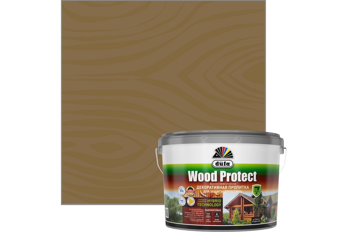 Пропитка для защиты древесины Dufa Wood Protect тик 2,5 л МП000015770 -  выгодная цена, отзывы, характеристики, фото - купить в Москве и РФ