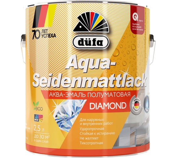 Эмаль Dufa AQUA-SEIDENMATTLACK аква полуматовая, белая 2,5 л Н0000003449