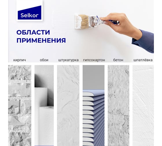 Интерьерная краска Selkor для стен и потолков, белая, 2,5 л/3,6 кг 75521