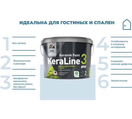 Краска Dufa Premium ВД KeraLine 3, база 1, 9 л МП00-006514