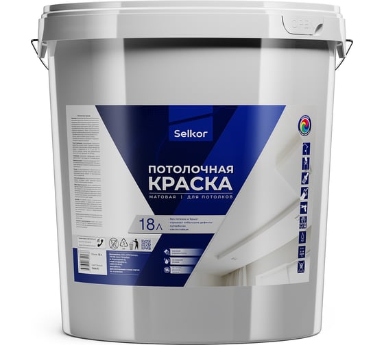 Краска для потолков Selkor белая, 18 л/25,8 кг 76015