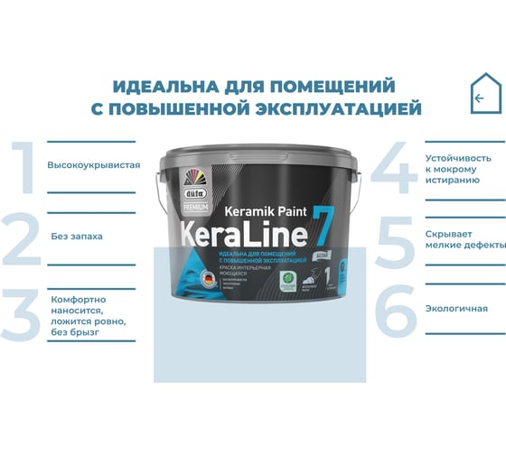 Краска Dufa Premium ВД KeraLine 7, база 1, 2,5 л МП00-006519
