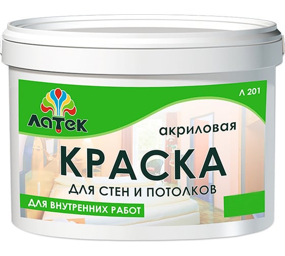 Акриловая краска для стен и потолков Латек 7 кг Л201 LAP003
