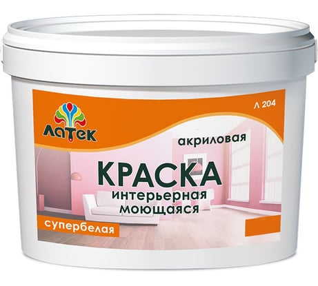 Акриловая моющаяся краска Латек супербелая 14 кг Л204 LAP008