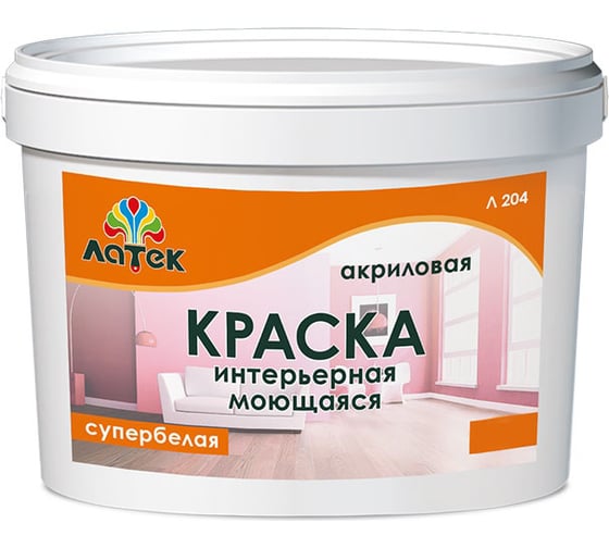 Акриловая моющаяся краска Латек супербелая 3 кг Л204 LAP009