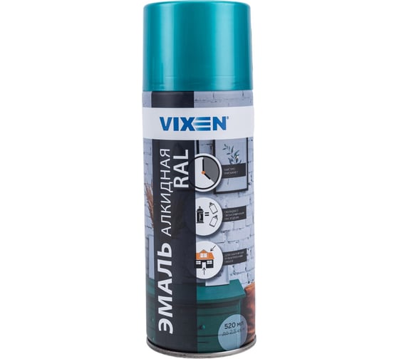 Алкидная эмаль Vixen светло-зеленая RAL 6018, аэрозоль 520 мл VX16018