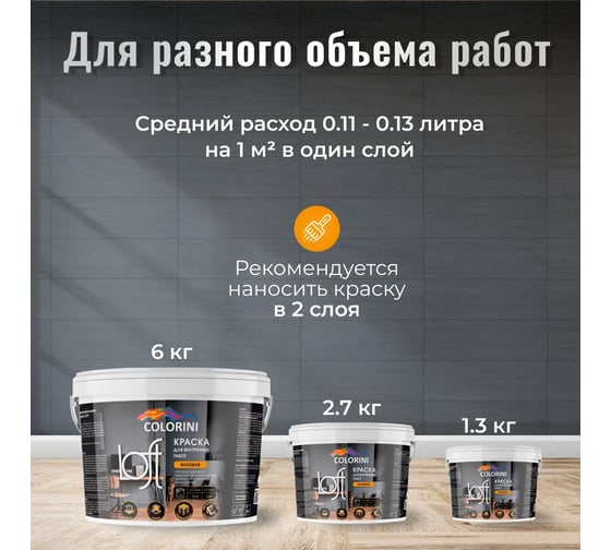 Краска Colorini Premium Loft чёрный 1,3 кг КПРЛ13