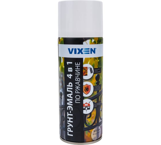 Грунт-эмаль Vixen по ржавчине 4в1 сигнальный белый RAL 9003, 520 мл VX519003