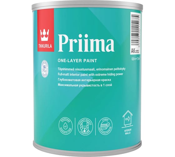 Интерьерная краска TIKKURILA Priima глубокоматовая 0,9 л 211880