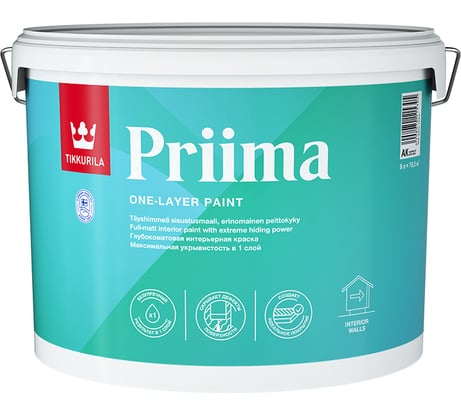 Интерьерная краска TIKKURILA Priima глубокоматовая, база С, 9 л 211885