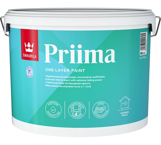 Интерьерная краска TIKKURILA Priima глубокоматовая, база С, 9 л 211885 1