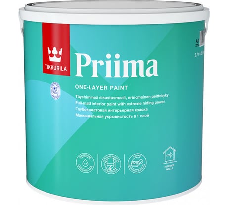 Интерьерная краска TIKKURILA Priima глубокоматовая, база С, 2.7 л 211884