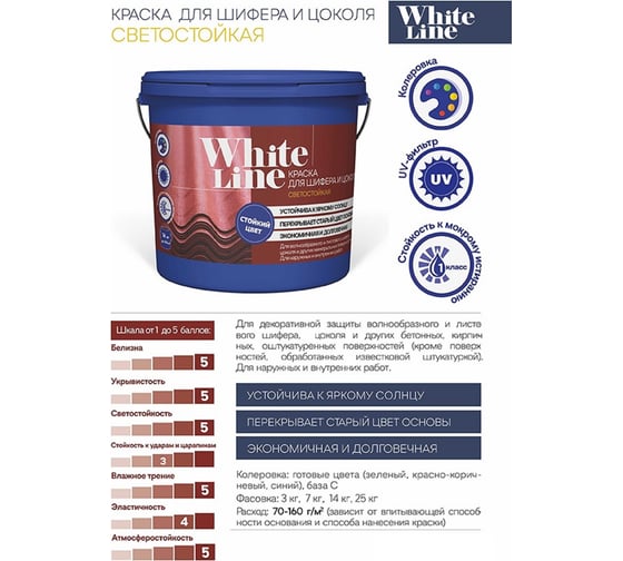 Краска для шифера и цоколя White Line ВД RAL 9005 ведро 9 л 4690417123704