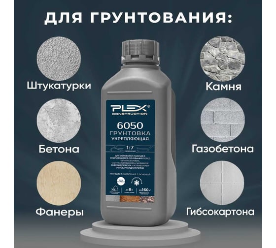 Грунтовка для увеличения адгезии PLEX (концентрат 1:7) 1л 6050 УТ000007638