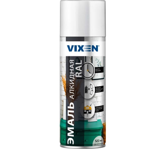 Алкидная эмаль VIXEN белая RAL 9003, аэрозоль, 520 мл 47807 VX19003