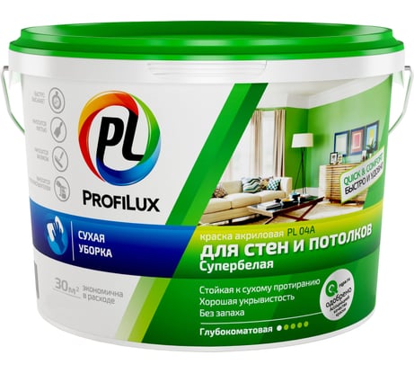 Краска Profilux ВД PL 04А акриловая белая 1,4кг Н0000004299