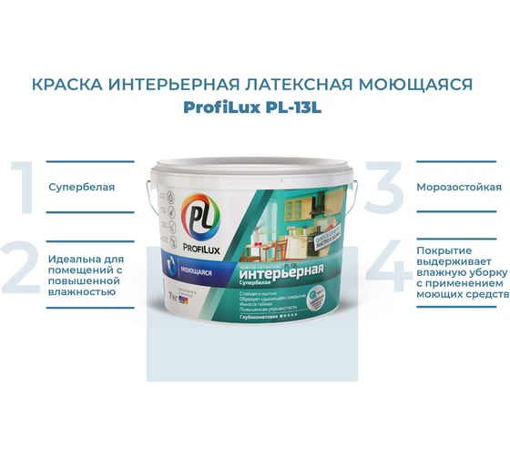 Латексная моющаяся краска Profilux ВД PL 13L супербелая 7 кг Н0000001061