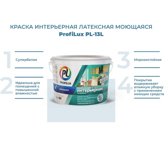 Латексная моющаяся краска Profilux ВД PL 13L супербелая 3 кг Н0000001059