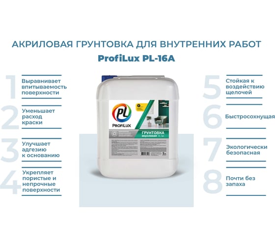 Акриловый грунт для внутренних работ Profilux PL 16A 5 л Н0000000905