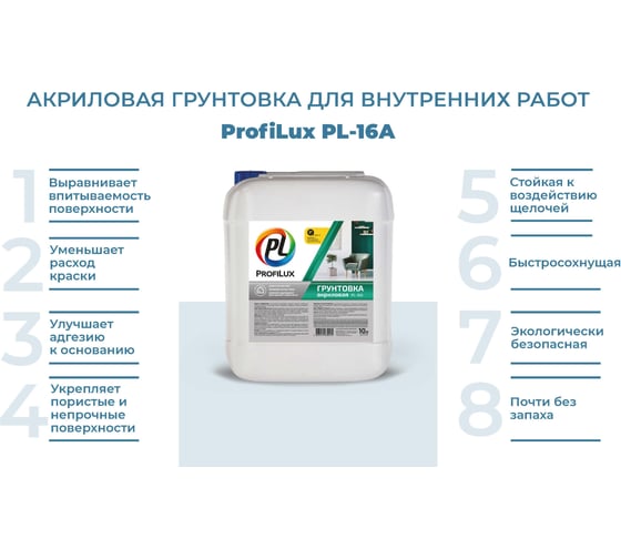 Акриловый грунт для внутренних работ Profilux PL 16A 10 л Н0000000906