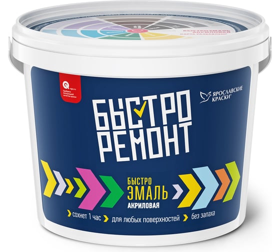Акриловая быстроэмаль БЫСТРОРЕМОНТ белая база А, ведро 0,9 кг О02265