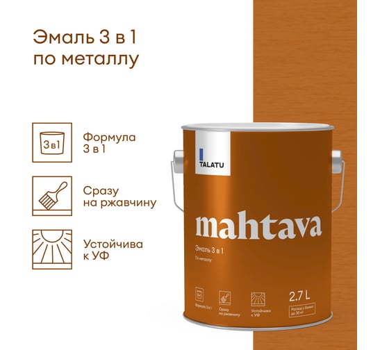 Эмаль 3 в 1 TALATU по металлу База А Mahtava 2,7 л 270973