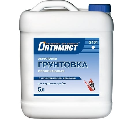 Проникающая грунтовка Оптимист G101 акриловая, для внутренних работ, 5 л OPG004