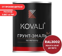 Грунт-эмаль KOVALI 3 в 1 полуглянец, Карминно-красная, RAL 3002, 0.8 кг kov3.1.4С3002
