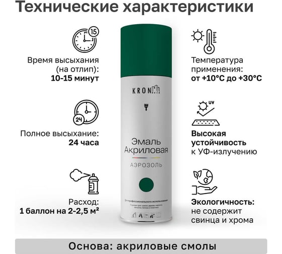 Эмаль акриловая Kronbuild RAL 6005 зеленый мох, глянец, 520 мл SP6005G