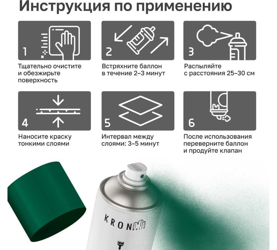 Эмаль акриловая Kronbuild RAL 6005 зеленый мох, глянец, 520 мл SP6005G
