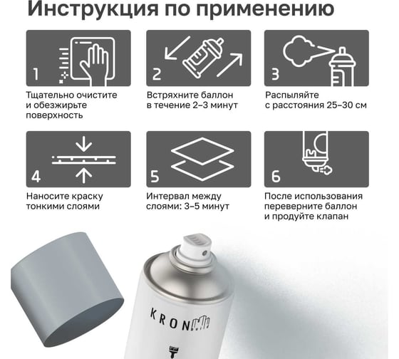 Эмаль акриловая Kronbuild RAL 7040 серое окно, глянец, 520 мл SP7040G