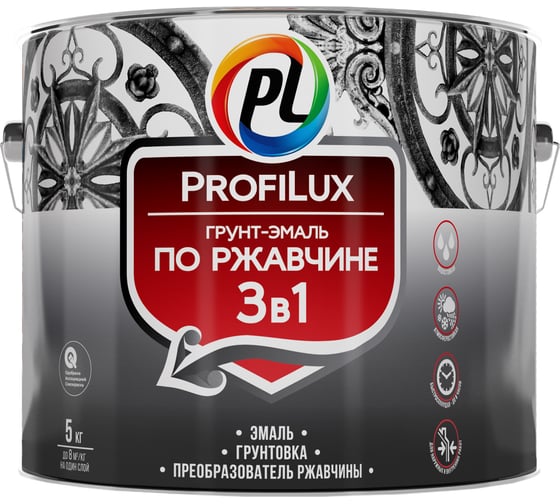 Грунт-эмаль Profilux по ржавчине 3в1 белая 5 кг Н0000004991